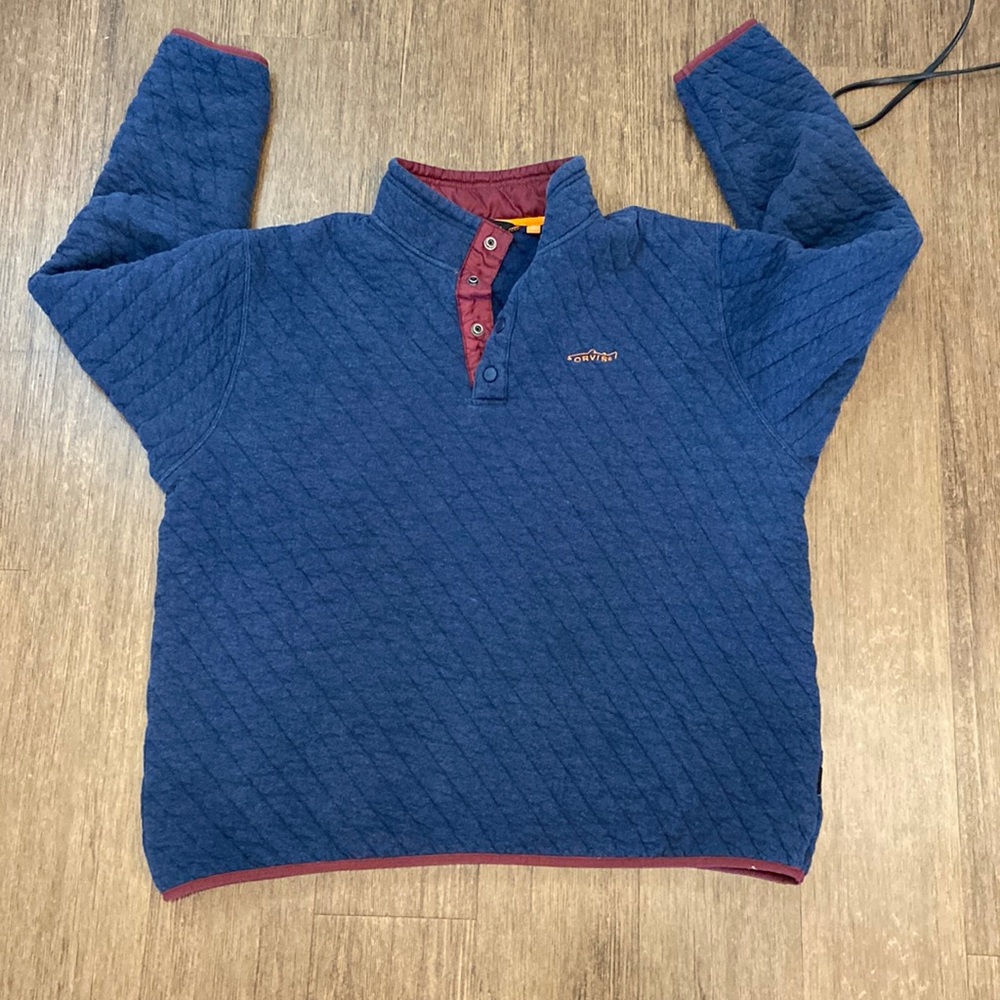 Mens Orvis Quilted Snap Pullover 1/4 button down Navy XL